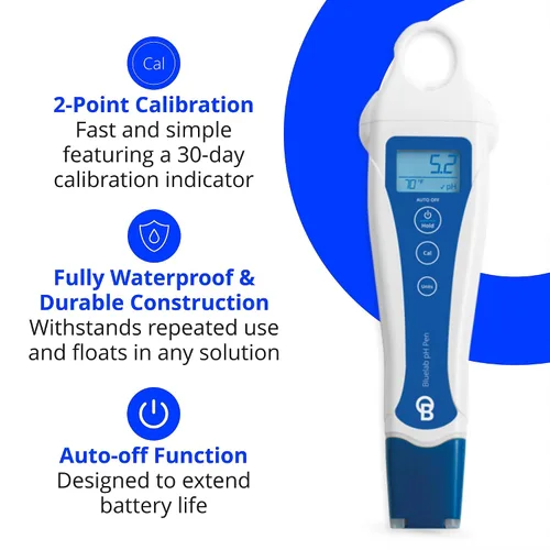 Vista 4 de Bluelab Medidor de pH Tipo Lápiz y Kit de Cuidado de Sonda con Suministros de Calibración, Solución de Almacenamiento y Cepillo, Probador Digital