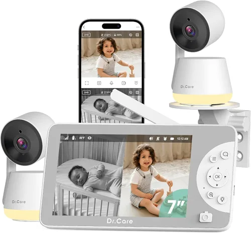 Vista 11 de Dr.Care LumiView Max Smart WiFi Baby Monitor – 7 pulgadas 1080P FHD y cámara 2K, modo de privacidad, detección de llanto y movimiento, batería
