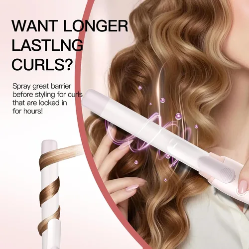 Vista 2 de Rizador giratorio de barril extralargo con abrazadera corta, rizador automático de 1 pulgada que crea rizos sueltos, para cabello medio y largo