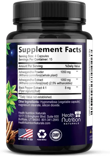 Vista 9 de Ashwagandha Supplements - La mejor cápsula de raíz y polvo de Ashwagandha con pimienta negra para una máxima absorción, calma y descanso