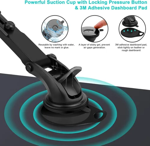 Vista 5 de Xishwon Car Dashboard & Windshield Tablet Mount Holder, 360° Rotation Window Dash Stand for iPad Pro 12.9/11/10.5/9.7/Air/Mini, Galaxy Tab