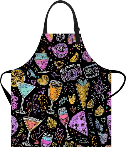 Vista 10 de Delantal divertido con bolsillo para mujeres y hombres, delantal de cocina ajustable para barbacoa y horneado con lindos animales y flores