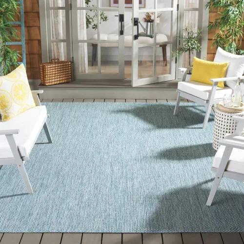 Vista 33 de SAFAVIEH Alfombra Lavable para Exteriores Colección Courtyard - 2'3" x 5', Azul Aqua y Gris, No Desprende Pelusa y Fácil Limpieza, Ideal para Patio