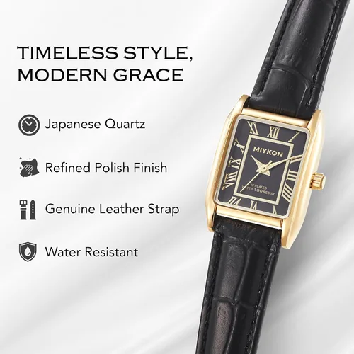 Vista 2 de Miykon Relojes vintage para mujer, pequeño y delicado, reloj cuadrado para mujer con piel auténtica, pulido iónico, luminoso y segundero, vidrio