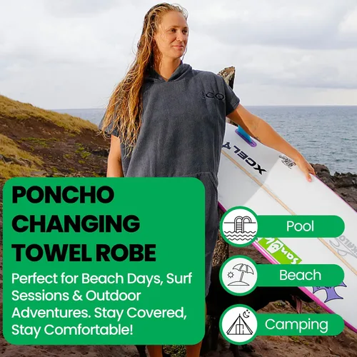 Vista 2 de COR Surf - Poncho de toalla de cambio con capucha y bolsillo delantero Toalla gruesa de microfibra de secado rápido Fits Teens & Petite Adults