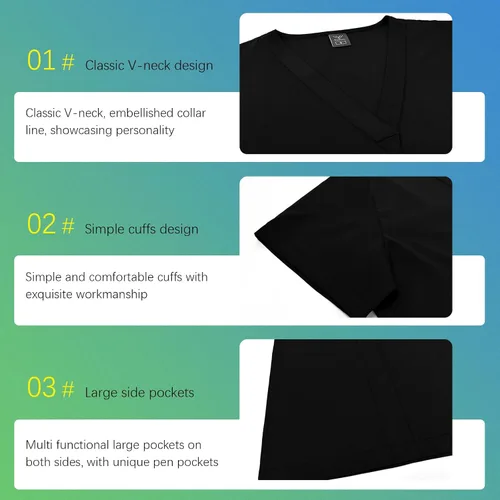 Vista 3 de niaahinn Conjunto de ropa quirúrgica clásica con cuello en V y pantalón deportivo de yoga, uniforme médico de enfermería
