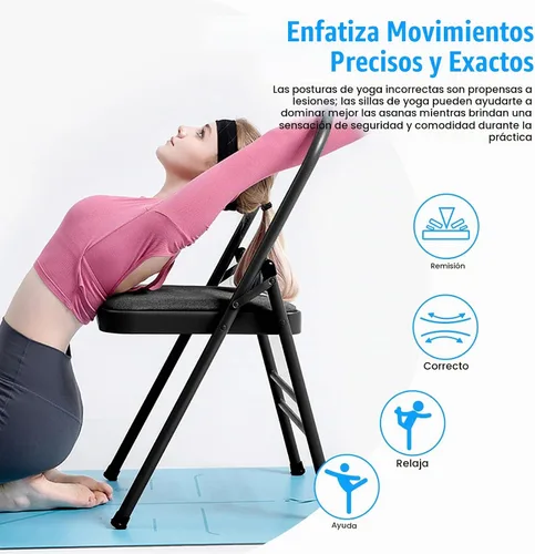 Vista 5 de INNOLIFE Foldable Backless Yoga Chair with Resistance Band for Abs & Core, Flexibility and Strength Training and Back Pain Relieving