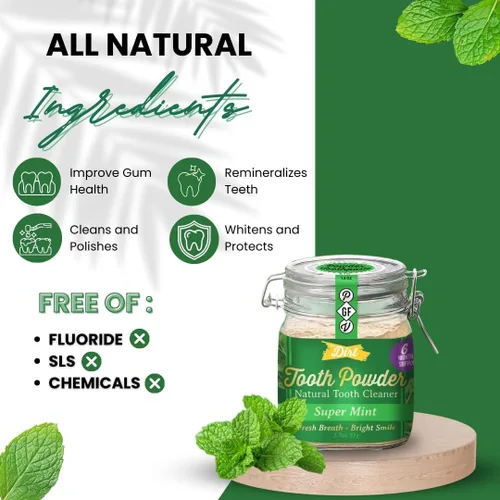 Vista 4 de The Dirt - Polvo de dientes remineralizante, polvo blanqueador de dientes natural sin flúor con hidroxiapatita, sin flúor ni gluten, vegano orgánico