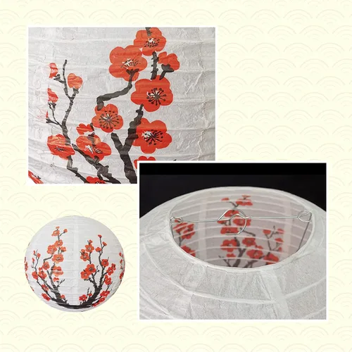 Vista 7 de Hoypeyfiy Paquete de 10 linternas de papel de flor de cerezo, 12 pulgadas, linternas japonesas Sakura rojas y blancas, linternas de papel redondas