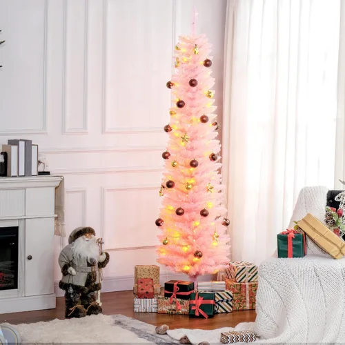 Vista 2 de HOMCOM Árbol de Navidad artificial preiluminado de 1.5 m en forma de lápiz, decoración festiva con 250 ramas superficiales coloridas, 150 luces LED