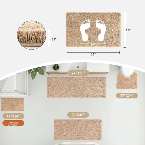 Vista 2 de Disolla - Alfombra antideslizante pequeña y esponjosa para el suelo del baño, lavable, afelpada, para ducha, absorbente, color beige, 17 x 24