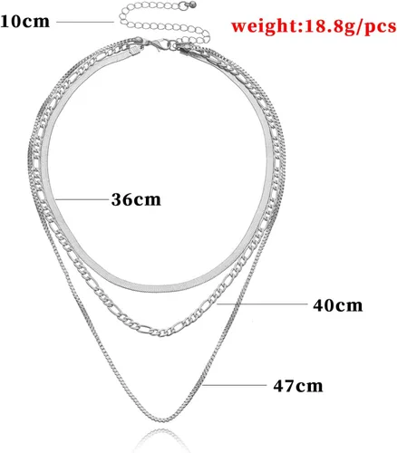 Vista 2 de Juego de gargantilla de hueso de serpiente plana con capas punk, collar apilable de cadena de eslabones de espiga multicapa para mujer, joyería