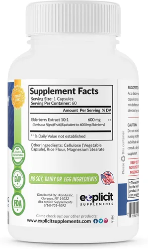 Vista 8 de Suplemento de saúco totalmente natural – Potentes cápsulas antioxidantes de saúco – Extra fuerte 1200 mg – Apoya la salud inmunológica – Fabricado