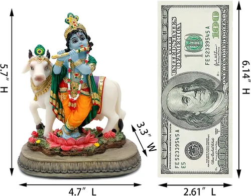 Vista 4 de alikiki Estatua hindú de Dios Señor Krishna – 5.7 pulgadas de alto, escultura de ídolo de la India Krishna, regalos para amigos indios, familia