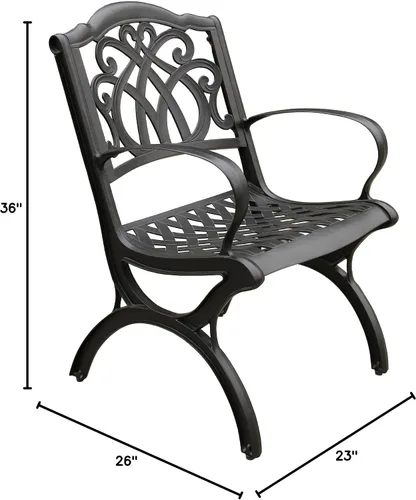 Vista 2 de Silla de comedor de patio negra de aluminio fundido tradicional al aire libre ornamentada