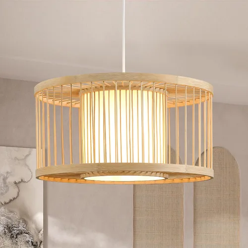 Vista 8 de Luces Colgantes Bohemias, Candelabro de Ratán de 1 Luz de 15.7", Luz Colgante de Mimbre Tejida a Mano con Pantalla de Jacinto de Agua, Luz Colgante