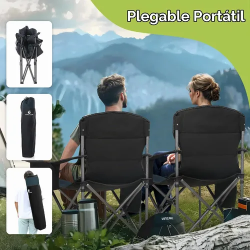 Vista 6 de GREEN PARTY Silla plegable de camping de gran tamaño resistente con bolsa refrigeradora, soporte para tazas, bolsillo de almacenamiento, silla