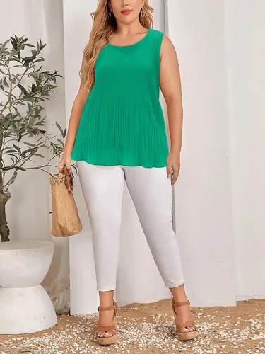 Vista 6 de Camiseta sin mangas de gasa para mujer, talla grande, sin mangas, de doble capa