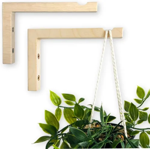 Vista 8 de EvenWood Juego de 2 ganchos para plantas de pared de 6 pulgadas, gancho de madera montado en forma de L, soporte para interiores y exteriores