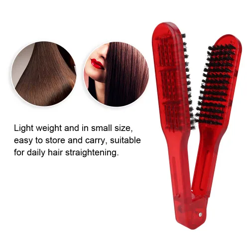 Vista 6 de Cepillo de doble cara, herramienta de peine para enderezar el cabello, herramientas en forma de V para peluquería casera [rojo]