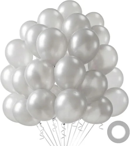Vista 23 de LovesTown 110 globos de látex de 12 pulgadas con cinta para decoración de cumpleaños, baby shower, boda, fiesta, color azul (paquete de 2)