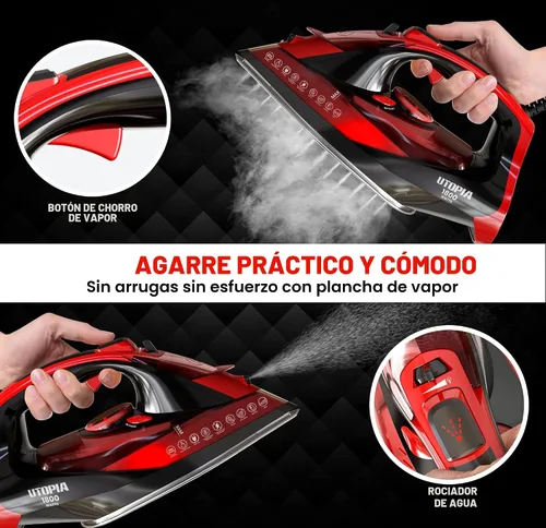 Vista 3 de Utopia Home Plancha de vapor para ropa, suela antiadherente, plancha de ropa de 1800 W con función de seguridad de apagado automático, control