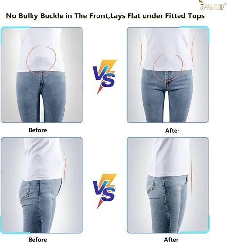 Vista 8 de JASGOOD Cinturón elástico invisible para mujer, cinturón elástico con hebilla plana para jeans, pantalones, vestidos