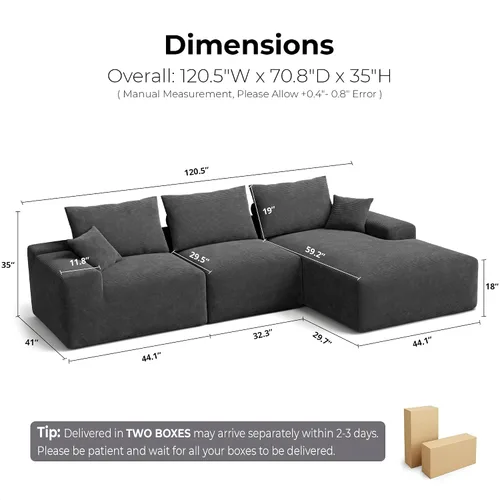 Vista 7 de LIKIMIO AuraCord - Sofá tumbono modular en forma de L, sofá modular sin hueso de 120 pulgadas para sala de estar, asiento profundo de gran