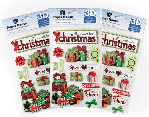 Vista 8 de Paper House Productions Die-Cut Dimensional & Glitter Accent Scrapbook Sticker Sheet - Christmas Cookies, 3-Pack
