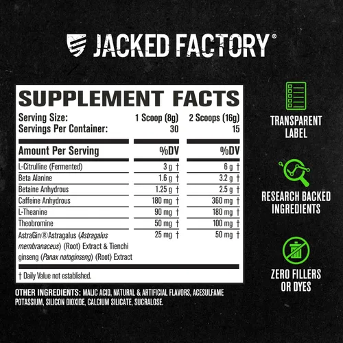 Vista 5 de Jacked Factory NITROSURGE Suplemento Pre Entrenamiento - Energía Sin Límites, Ganancias Instantáneas de Fuerza, Enfoque Claro, Bombeos Intensos