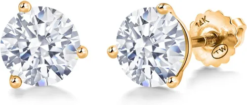 Vista 71 de Gem Stone King Aretes de Martini de oro amarillo de 14 quilates Aretes de tuerca de 3 puntas para mujeres y hombres Redondos de 0.236 pulgadas