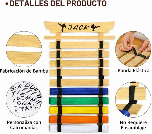 Vista 3 de Karate Belt Display Rack with Stickers, Martial Arts Belt Display Holder, Taekwondo Belt Jiu Jitsu Belt BJJ Belt Display Hanging Holder for Adults