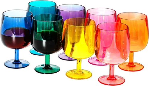 Vista 5 de KX-WARE Juego clásico de copas de vino de acrílico multiusos, vasos de vino de plástico con tallo de 12 onzas, juego de 8 transparentes