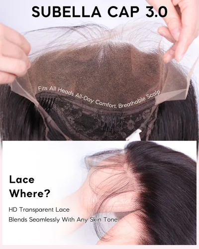 Vista 3 de Subella 12A Pelucas de encaje frontal HD de cabello humano con línea capilar prearrancada con cabello recién nacido, densidad de 180, 13x5, cabello