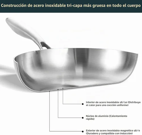 Vista 2 de DELARLO Sartén de acero inoxidable de tres capas con tapa de 8 pulgadas