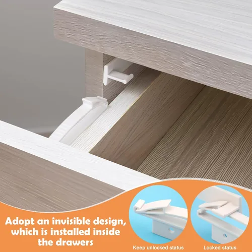 Vista 3 de Coolrunner Cerraduras de cajón de seguridad para niños, paquete de 8 cierres invisibles de seguridad para cajones con adhesivo fuerte