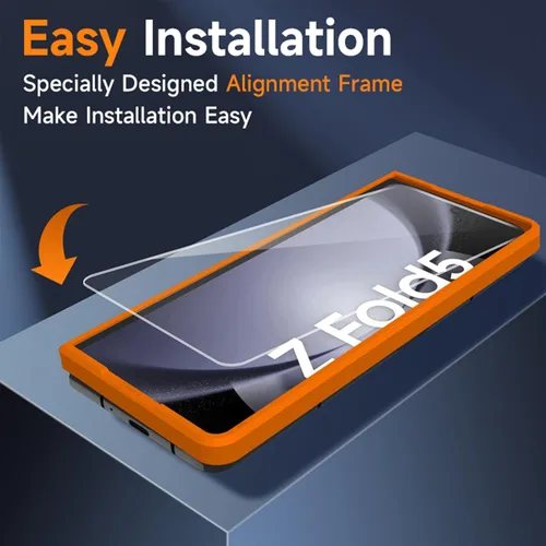 Vista 3 de LYWHL Paquete de 2+2 protectores de pantalla para Samsung Galaxy Z Fold 5 + protector de lente de cámara, con marco de alineación, película