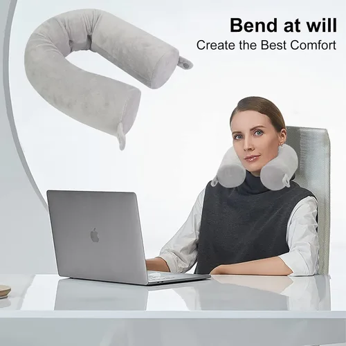 Vista 7 de Almohada de viaje de espuma viscoelástica giratoria para el cuello, se utiliza para cuello, barbilla, cintura y pierna, adecuada para aviones