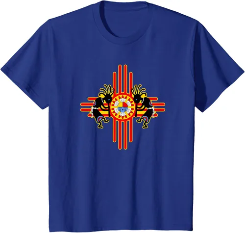 Vista 35 de Native American Kokopelli Kachina Zia Symbol 2 - Camiseta divertida para fanáticos, Negro