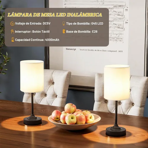 Vista 3 de Lámpara de mesa Cordlss con control táctil, lámpara recargable USB-C con atenuación continua, 4000 mAh, funciona con pilas, lámpara de noche