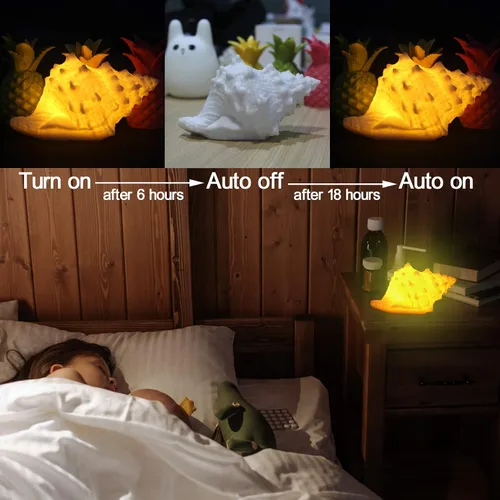 Vista 2 de Luz Nocturna de Concha - Luz Nocturna LED Alimentada por Batería para Habitación de Niños, Temporizador de Apagado Automático, Decoración Náutica