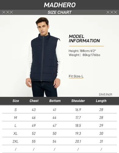 Vista 5 de MADHERO Chaleco acolchado con cuello alto acolchado sin mangas para hombre