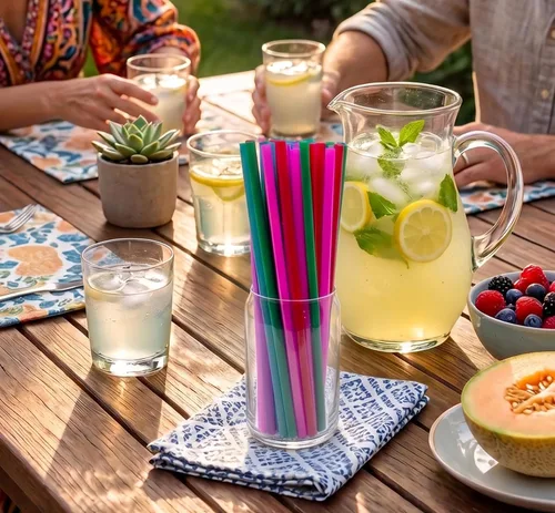 Vista 4 de Pajitas de plástico para batido envueltas individualmente, no tóxicas y sin BPA (250, surtido)