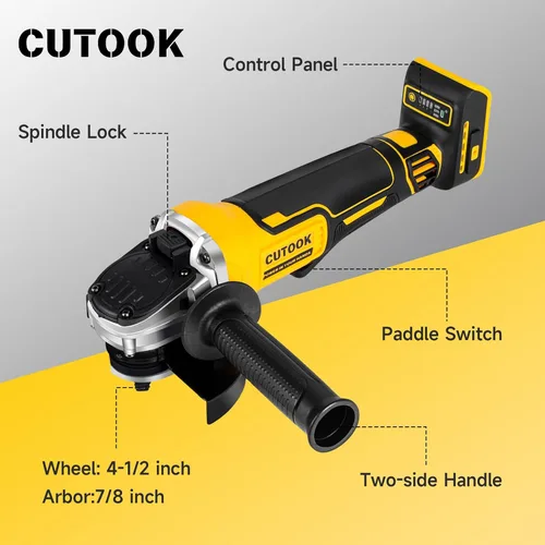 Vista 6 de Amoladora angular inalámbrica de 4-1/2 pulgadas compatible con batería DeWalt de 20 V, motor sin escobillas de 10000 RPM con 4 velocidades