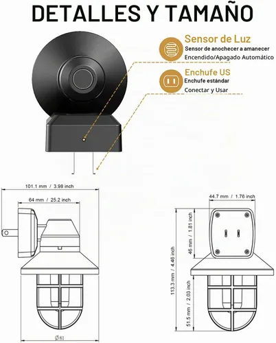 Vista 6 de Luz nocturna LED vintage enchufable a la pared con sensor de atardecer a amanecer, 2700 K, paquete de 2