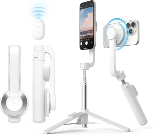 Vista 8 de elago Trípode magnético para selfie stick para iPhone y Galaxy Compatible con MagSafe, fuerte magnetismo, portátil, ligero, extensible [azul claro]