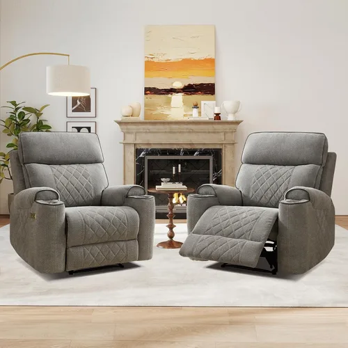 Vista 10 de HAOMARKETS Silla reclinable eléctrica, sillón reclinable eléctrico de tela suave con portavasos de metal, sillas reclinables de alta resistencia