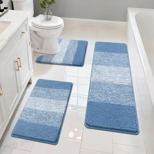 Vista 13 de Pauwer Juego de 3 alfombras de baño antideslizantes y lavables, de microfibra, absorbentes, extra suaves, de secado rápido, tapete de ducha