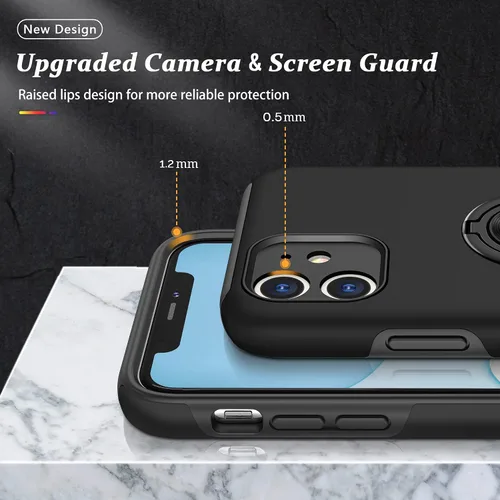 Vista 6 de Funda a prueba de golpes para iPhone 11 de 6.1 pulgadas, [cubierta de cámara integrada] funda de teléfono de grado militar con anillo de metal Negro