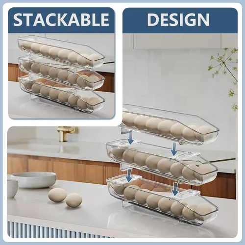 Vista 4 de CHANCETSUI Paquete de 2 contenedores de almacenamiento de huevos, soporte para huevos para refrigerador, caja de almacenamiento de huevos frescos